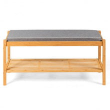 Load image into Gallery viewer, Bamboo Upholstered Padded Shoes Storage Bench
