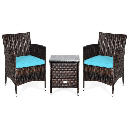 3 pcs Outdoor Rattan Wicker Furniture Set-Blue