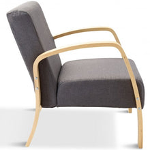 Load image into Gallery viewer, Mid Century Fabric Upholstered Wood Lounge Arm chair
