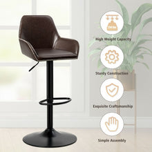 Load image into Gallery viewer, Retro Comfortable Adjustable Swivel Bar Stools with PU Leather Seat and Footrest
