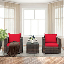 Load image into Gallery viewer, 3 Pcs Patio Conversation Rattan Furniture Set with Cushion-Red
