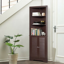 Load image into Gallery viewer, Free Standing Tall Bathroom Corner Storage Cabinet with 3 Shelves-Brown
