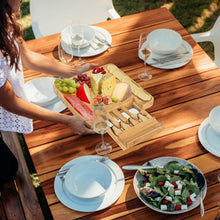 Load image into Gallery viewer, Bamboo Cheese Board &amp; Knife Set  w/ Slide-out Drawer
