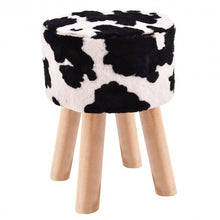Load image into Gallery viewer, Cow Pattern Faux Fur Round Stool with 4 Wooden Legs
