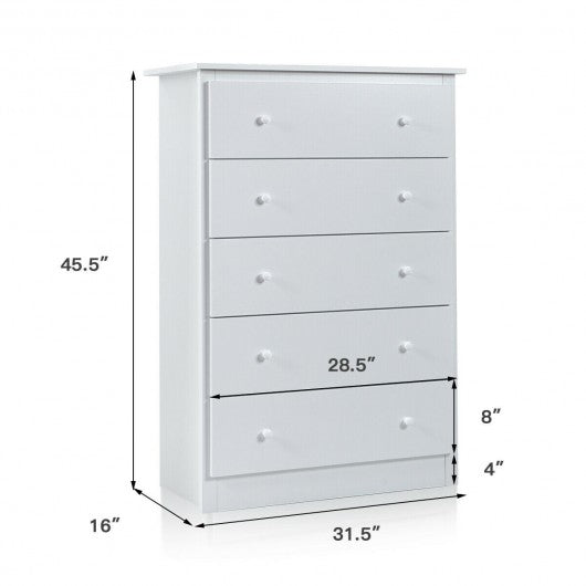 Functional Storage Organized Dresser with 5 Drawer-White