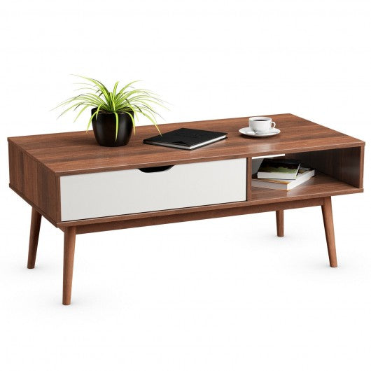 Coffee Cocktail Accent Table with Drawer and Storage Shelf-Coffee