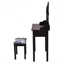 Load image into Gallery viewer, Wooded Vanity Table Set with Oval Mirror and Rotating Mirror-Black
