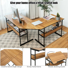 Load image into Gallery viewer, L-Shaped Computer Desk with Tiltable Tabletop-Walnut

