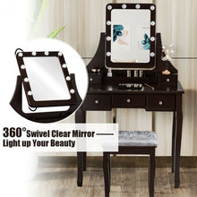 Load image into Gallery viewer, Vanity Dressing Table Set with 10 Dimmable Bulbs and Cushioned Stool-Brown
