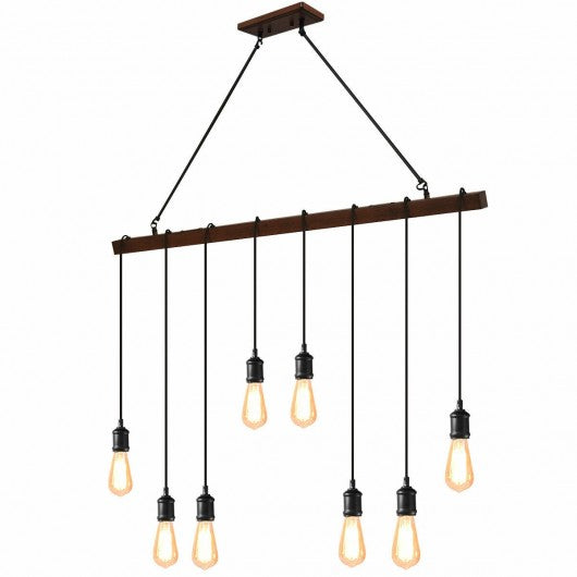 8-light Industrial Pendant Light Wood Hanging Chandelier Fixture