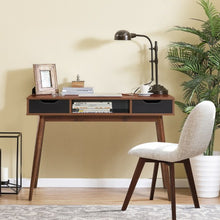Load image into Gallery viewer, Stylish Computer Desk Workstation with 2 Drawers and Solid Wood Legs-Walnut
