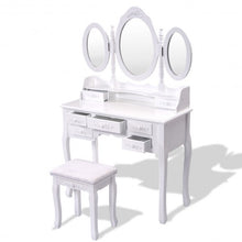 Load image into Gallery viewer, Black/White Vanity Makeup Dressing Table w/ Tri Folding Mirror + 7 Drawers-White
