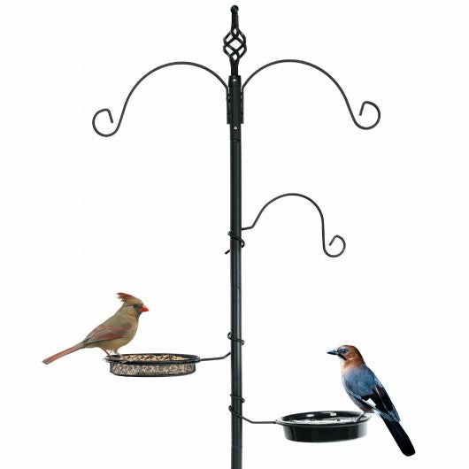 Wild Bird Feeder Planter Hanger with Mesh Tray and Bird Bath