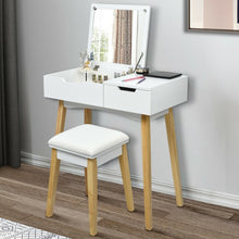 Load image into Gallery viewer, Vanity Makeup Table Cushioned Stool Set with Flip Top Mirror
