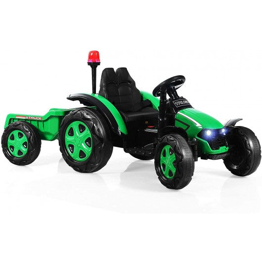 2 in 1 Electric 12V Kids Ride on Car Tractor w/Remote Control LED Light Horn-GN