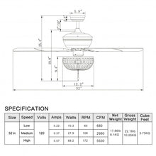 Load image into Gallery viewer, 52&quot; Retro Ceiling Fan Light with Reversible Blades Remote Control-Golden
