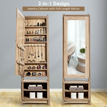 Load image into Gallery viewer, 2-in-1 Wooden Cosmetics Storage Cabinet with Full-Length Mirror and Bottom Rack

