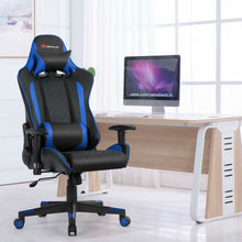 Load image into Gallery viewer, Massage Gaming Chair with Lumbar Support and Headrest-Blue
