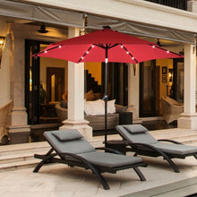 Load image into Gallery viewer, 9&#39; Solar LED Lighted Patio Market Umbrella Tilt Adjustment Crank Lift -Burgundy
