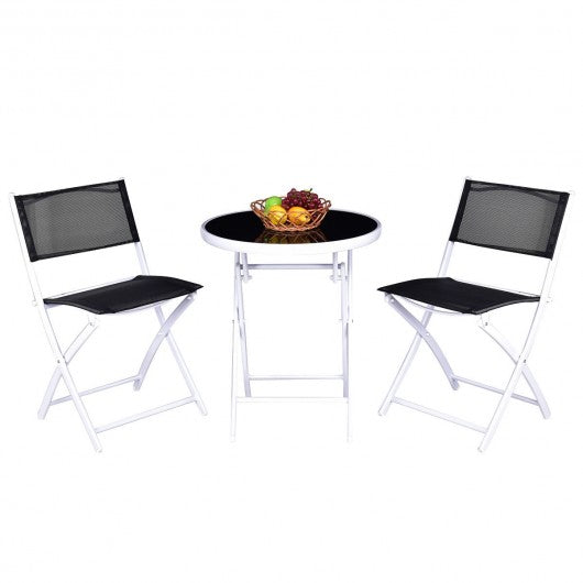 3 Pcs Folding Garden Patio Table Chairs Set -Black