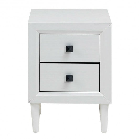 Multipurpose Retro Bedside Nightstand with 2 Drawers-White