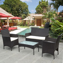 Load image into Gallery viewer, 4 pcs Outdoor Patio Rattan Wicker Cushioned Sofa Table-Dark Brown

