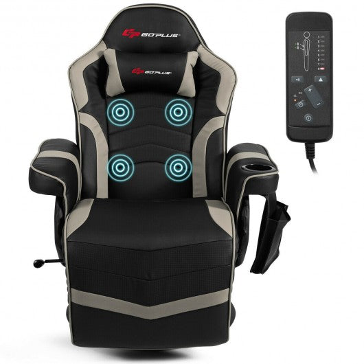 Ergonomic High Back Massage Gaming Chair with Pillow-Gray