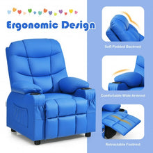 Load image into Gallery viewer, PU Leather Kids Recliner Chair with Cup Holders and Side Pockets-Blue
