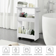 Load image into Gallery viewer, Slim Rolling 3-Tier Bathroom  Mobile Shelving Cabinet wih Handle
