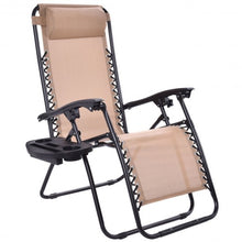Load image into Gallery viewer, Outdoor Folding Zero Gravity Reclining Lounge Chair w/ Utility Tray-Beige

