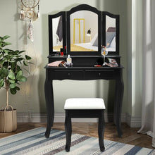 Load image into Gallery viewer, 4 Drawers Mirrored Jewelry Wood Vanity Dressing Table w/ Stool-Black
