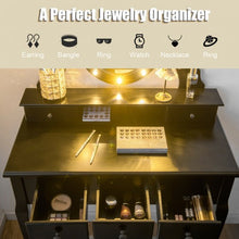 Load image into Gallery viewer, 5 Drawers Vanity Table Stool Set with 12-LED Bulbs-Black
