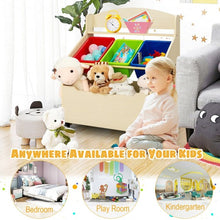 Load image into Gallery viewer, Kids Wooden Toy Storage Unit Organizer w/ Rolling Toy Box &amp; Plastic Bins-Natural
