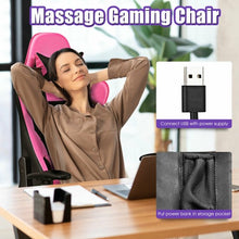 Load image into Gallery viewer, PU Leather Gaming Chair with USB Massage Lumbar Pillow and Footrest -Pink
