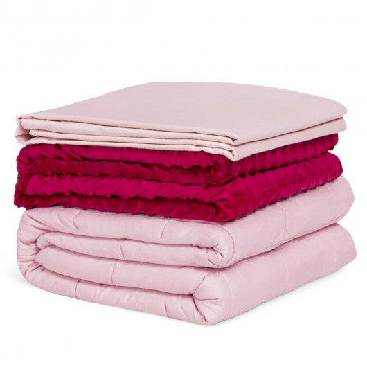 25 lbs Heavy Weighted Blanket 3 Pcs Set with Hot and Cold Duvet Covers-Pink