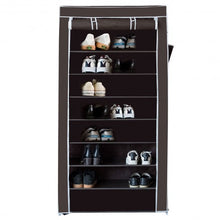 Load image into Gallery viewer, 10 Tier 27 Pair Space Saving Shoe Tower Rack with Fabric Cover-Brown
