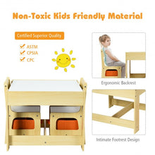 Load image into Gallery viewer, Kids Table Chairs Set With Storage Boxes Blackboard Whiteboard Drawing-Natural
