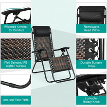 Load image into Gallery viewer, 2Pcs Folding Patio Rattan Zero Gravity Lounge Chair-Brown
