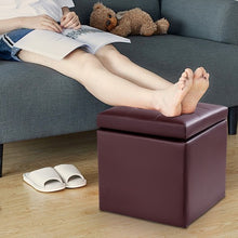 Load image into Gallery viewer, Square Hinge Top Storage Box Ottoman-Brown
