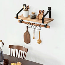 Load image into Gallery viewer, Wooden Wall-Mounted Floating Storage Shelf with Removable Towel Bar
