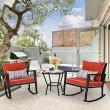 Load image into Gallery viewer, 3-Pc Rattan Rocking Chair and Coffee Table Furniture Set-Red
