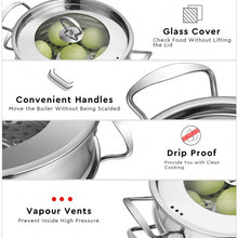 Load image into Gallery viewer, 3-Tier Steamer Pot 304 Stainless Steel Steaming Cookware with Glass Lid
