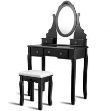 Load image into Gallery viewer, Wooden Vanity Set with 360� Rotating Oval Mirror and Cushioned Stool-Black
