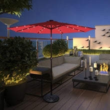 Load image into Gallery viewer, 10&#39; Solar LED Lighted Patio Market Umbrella Shade Tilt Adjustment Crank-Burgundy
