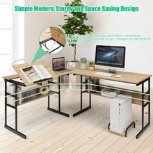 Load image into Gallery viewer, L-Shaped Computer Desk with Tiltable Tabletop-Natural
