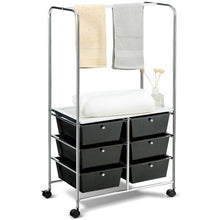 Load image into Gallery viewer, 6 Drawer Rolling Storage Cart with Hanging Bar -Black
