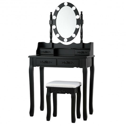 4 Drawers Vanity Table Dressing Table with Touch Switch-Black