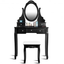 Load image into Gallery viewer, Wooden Vanity Set with 360� Rotating Oval Mirror and Cushioned Stool-Black
