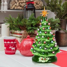 Load image into Gallery viewer, 15&quot; Pre-Lit Hand-Painted Ceramic Christmas Tree-Green
