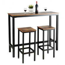 Load image into Gallery viewer, 3 Pieces Bar Table Counter Breakfast Bar Dining Table with Stools-Brown
